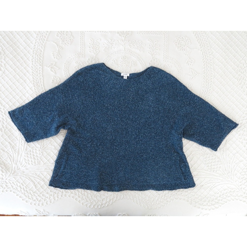 Pure J Jill Blue Marled Knit Boxy Swing Sweater XS Short Sleeve Pockets RN97641